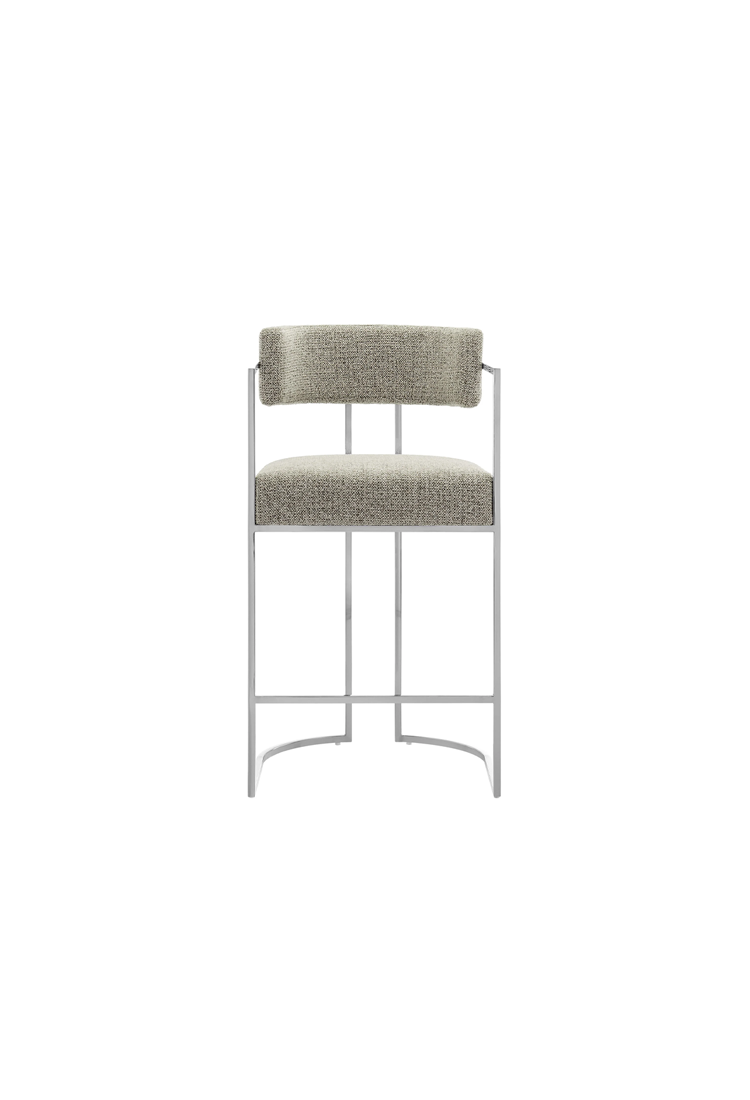Tabouret de bar Ardenza à dossier incurvé en tissu et métal, blé argenté