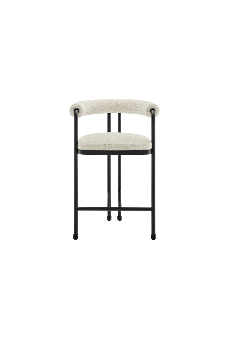 Tabouret de bar Aveline à dossier incurvé en métal et boucle, perle noire
