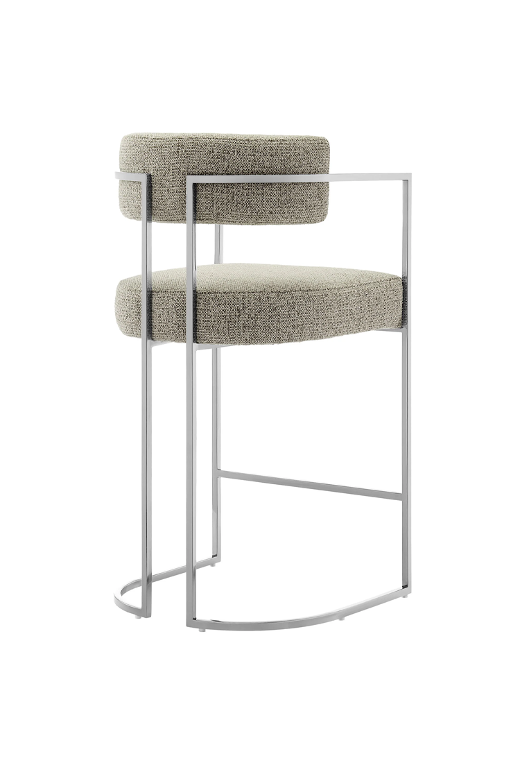Tabouret de bar Ardenza à dossier incurvé en tissu et métal, blé argenté
