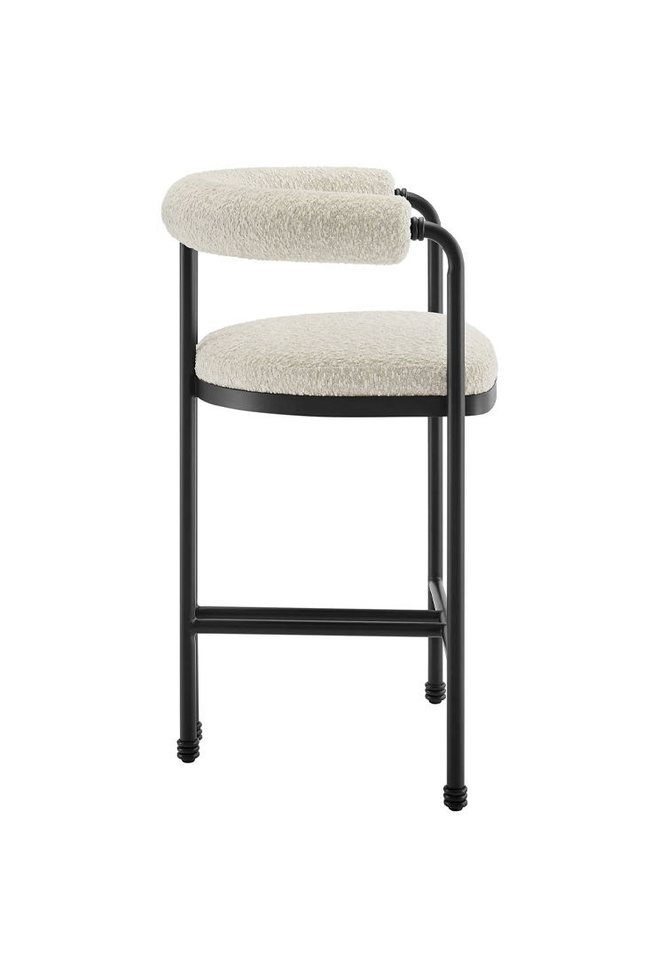 Tabouret de bar Aveline à dossier incurvé en métal et boucle, perle noire