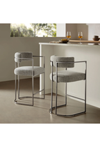 Tabouret de bar Ardenza à dossier incurvé en tissu et métal, blé argenté