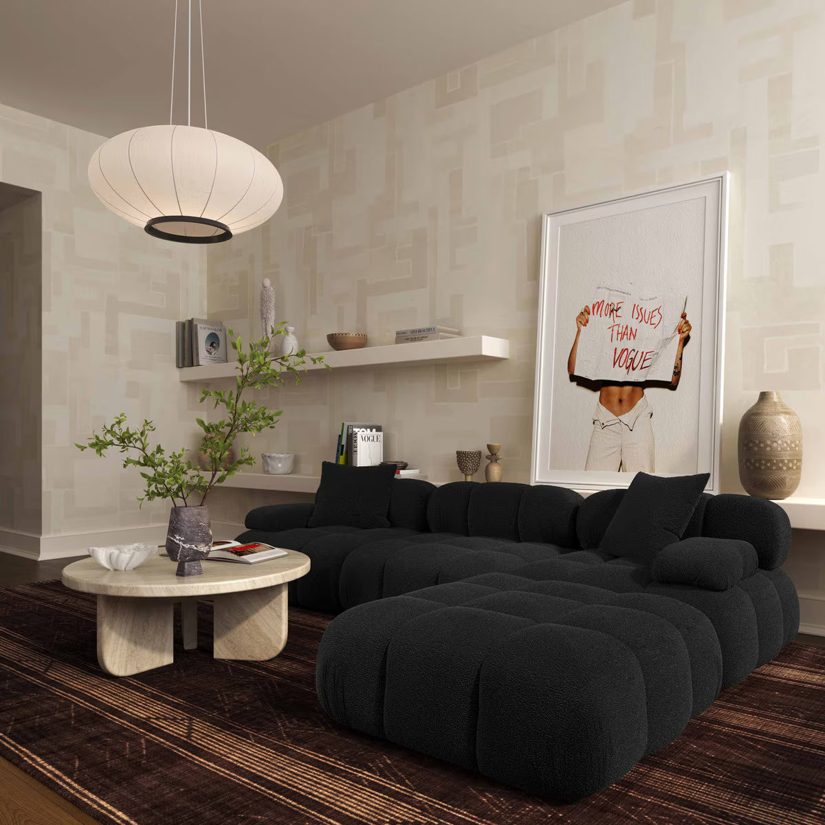 Canapé modulable 4 pièces Huggy Black Vegan