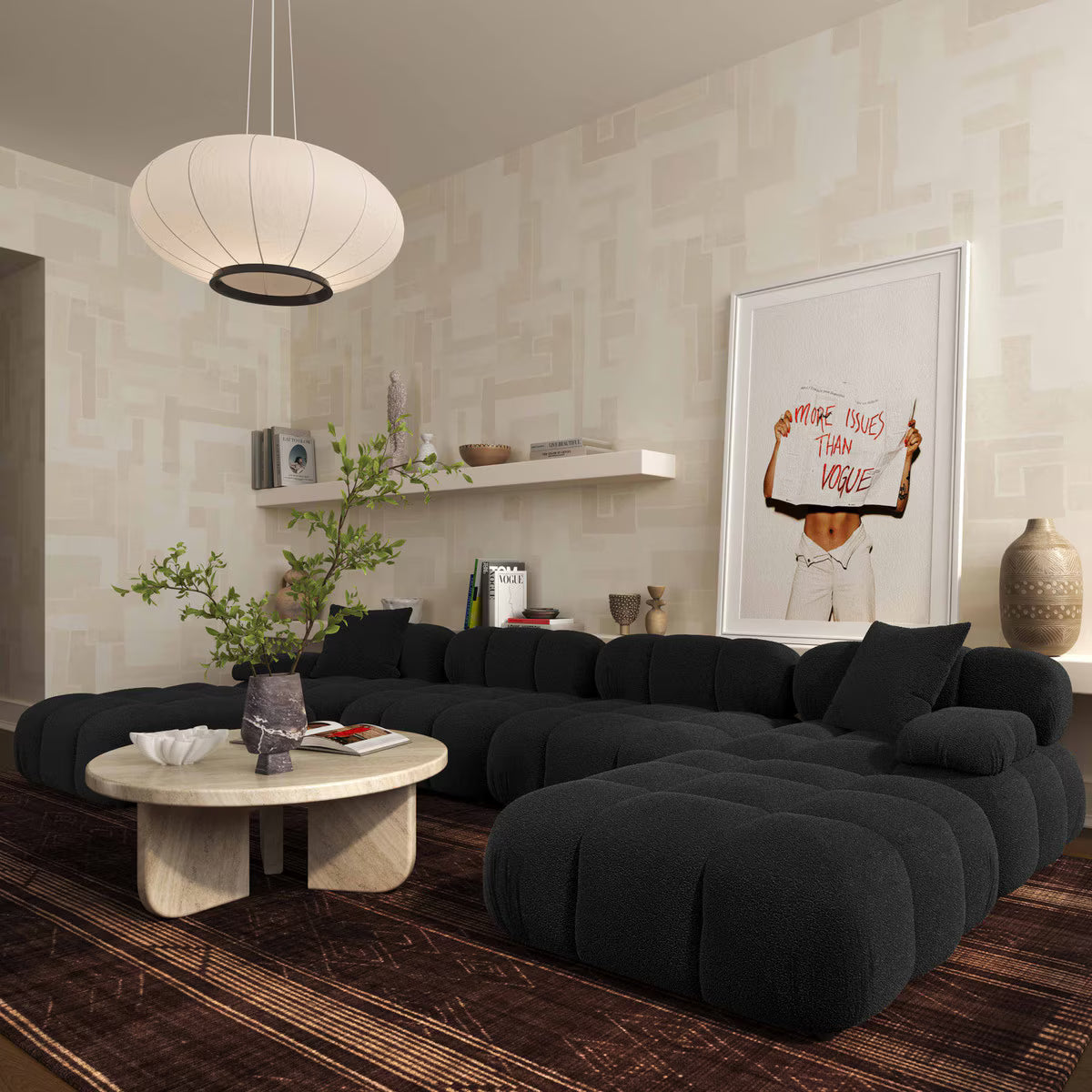 Canapé sectionnel en U Huggy Black Vegan 6 pièces